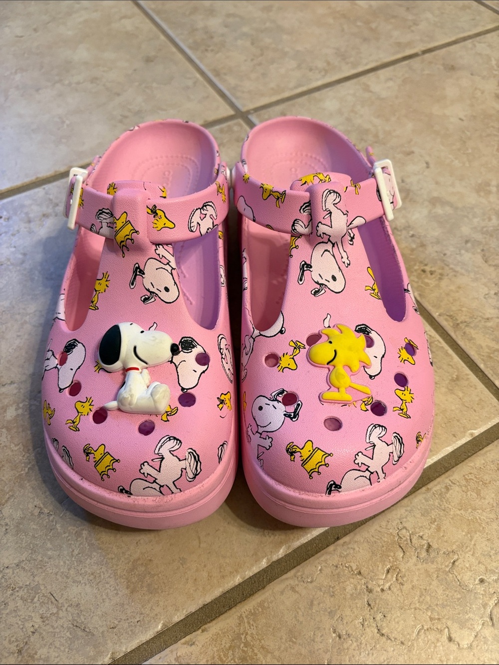 CROCS Pink Snoopy & Woodstock Clog Mules